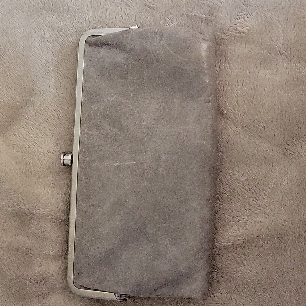 Hobo Distressed Gray Leather Lauren Clutch Wallet